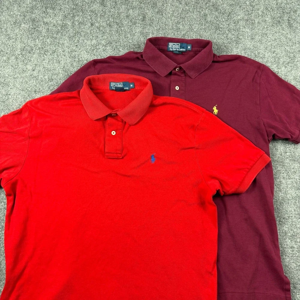 Polo Ralph Lauren Polo Shirt Mens M Red Maroon Bundle 2pk Cotton Short Sleeve